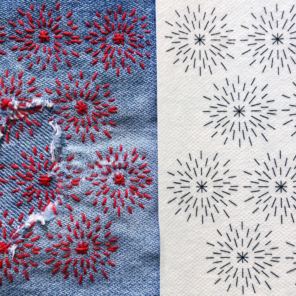 Washable stick and stitch mending transfers designed by Wrenbird Arts