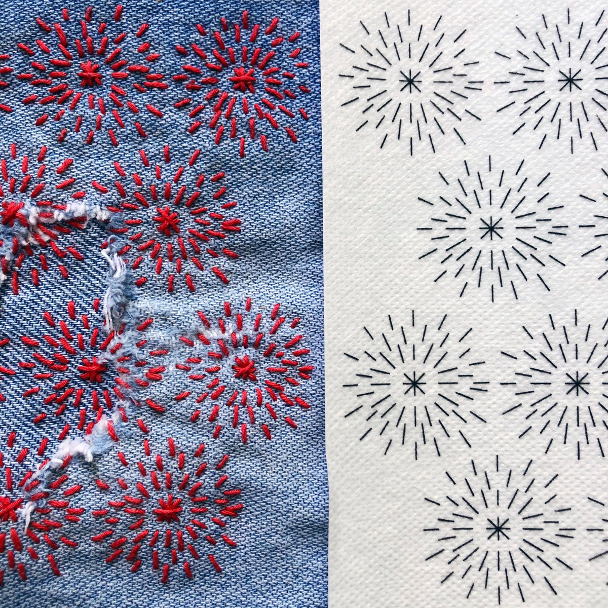 Washable stick and stitch mending transfers designed by Wrenbird Arts