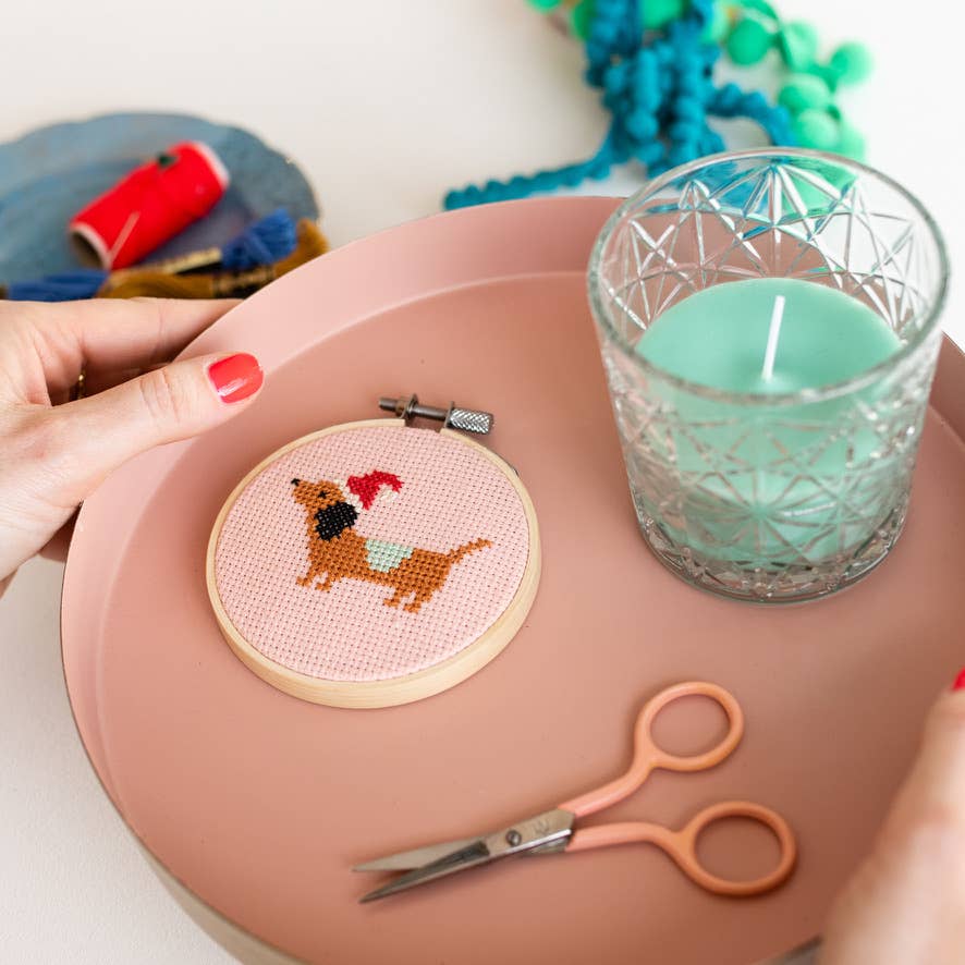 Christmas Dachshund Cross Stitch Kit by Cotton Clara