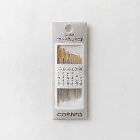 COSMO Free Stitch embroidery needle pack No.4302, twelve needles in six sizes