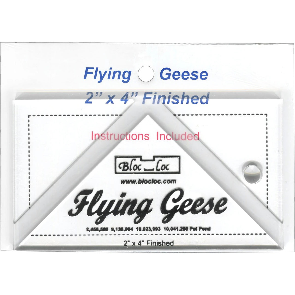 Bloc Loc Flying Geese Ruler, 2 by 4 inch clear acrylic quilting ruler with a grooved back