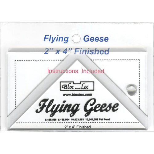 Bloc Loc Flying Geese Ruler, 2 by 4 inch clear acrylic quilting ruler with a grooved back