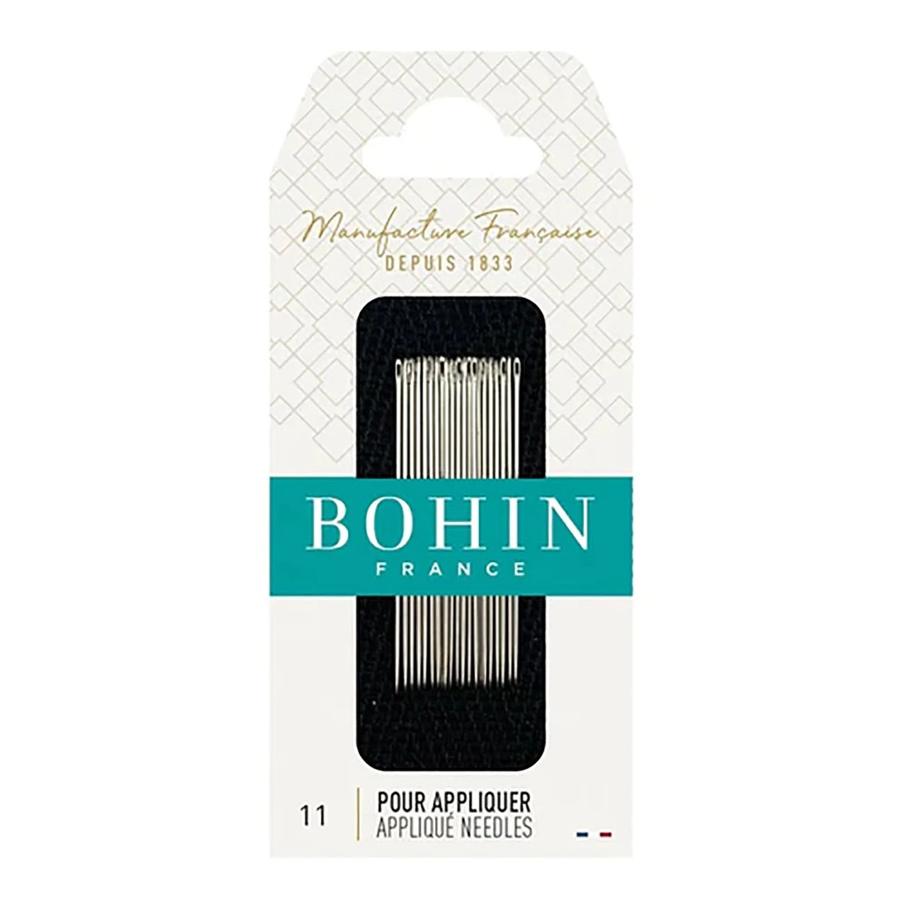 Bohin appliqué needles size 11, a pack of 20 extra fine hand sewing needles made in France