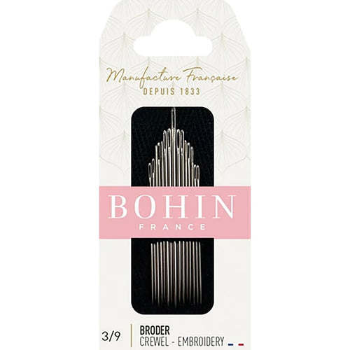 Bohin crewel embroidery needles in assorted sizes 3 to 9, made in France