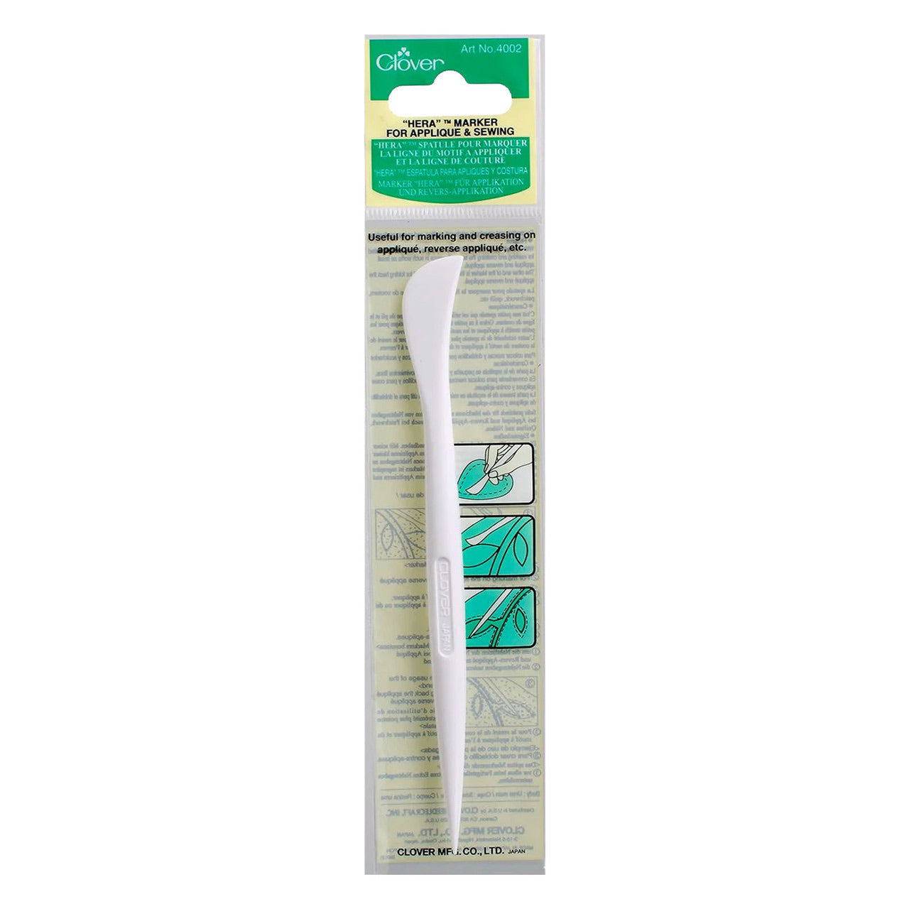 Clover Hera Marker, a curved urea resin tool for creasing and marking fabric