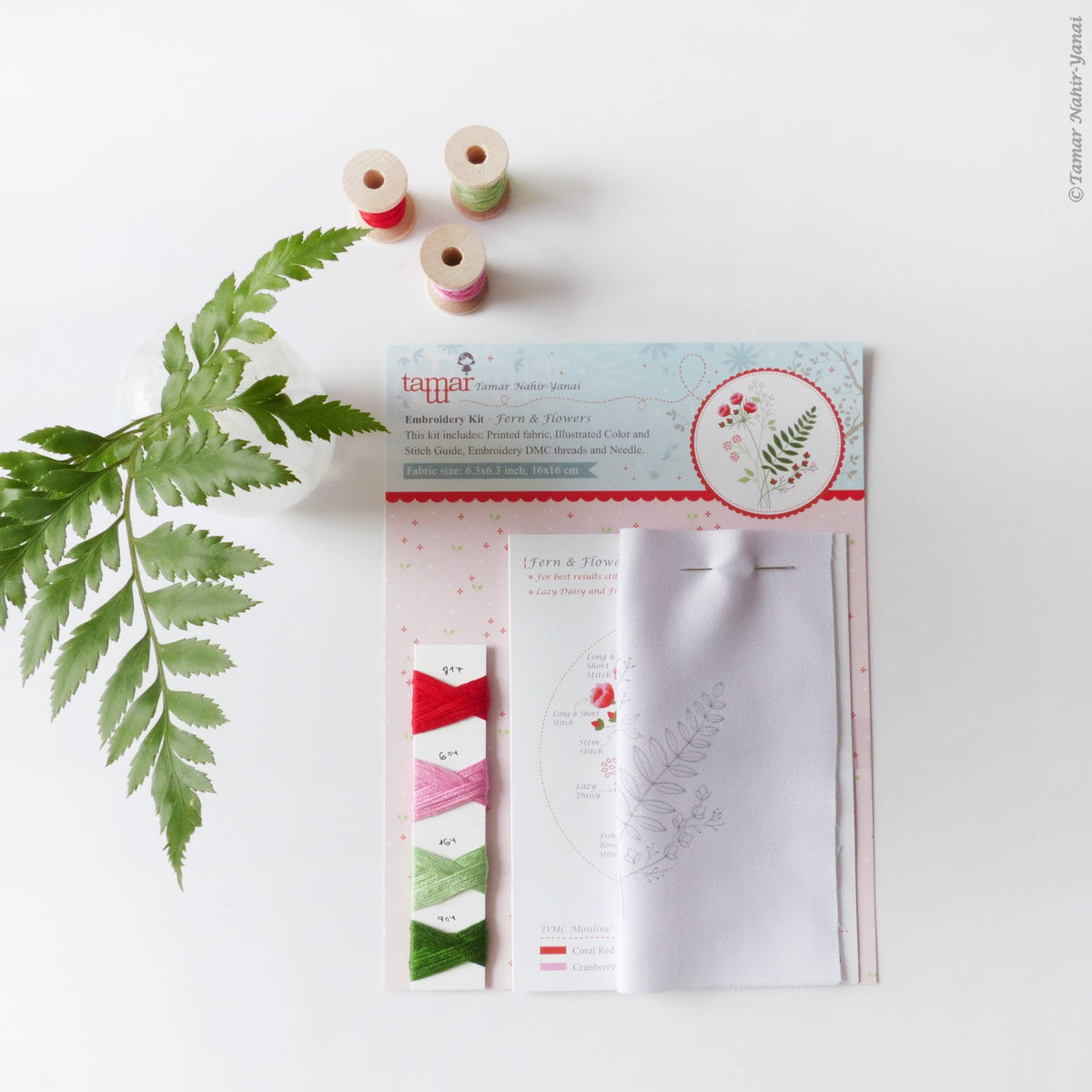 Fern & Flowers embroidery kit packaging by Tamar Nahir-Yanai