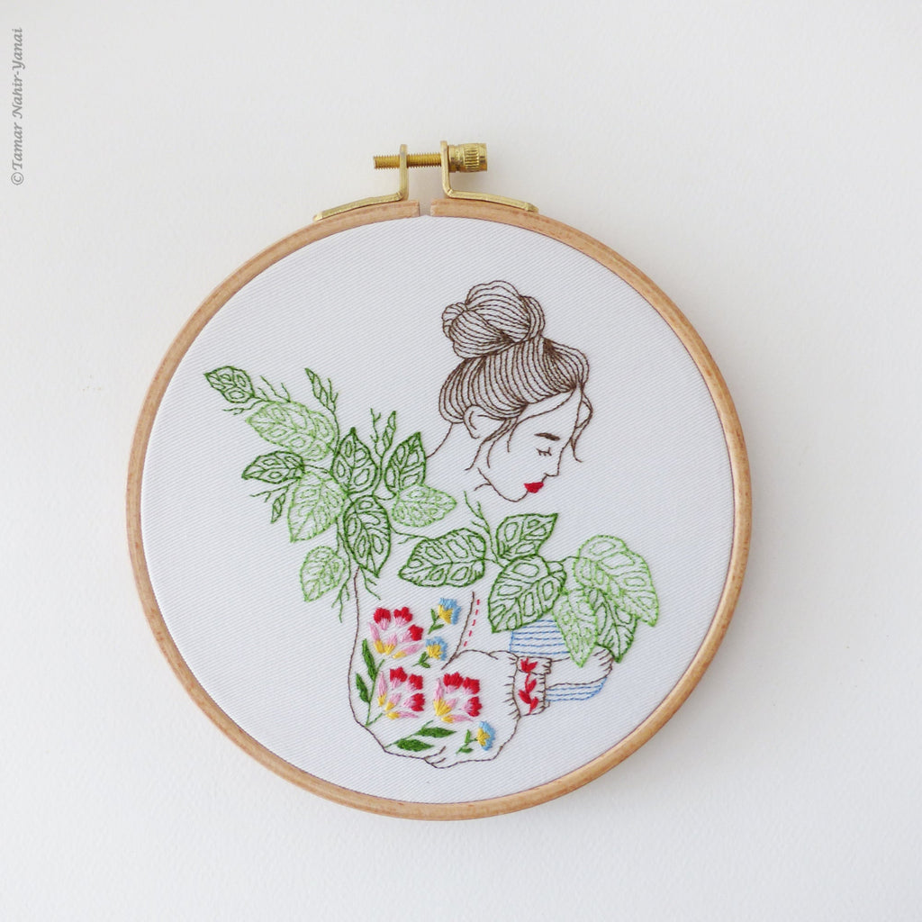 Monstera Monkey Lady embroidery kit by Tamar Nahir-Yanai