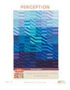 Perception Ocean quilt pattern cover, foundation paper pieced stripes in a blue gradient