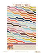 Perception Slide quilt pattern cover, bright multicolor stripes stepping diagonally across cream