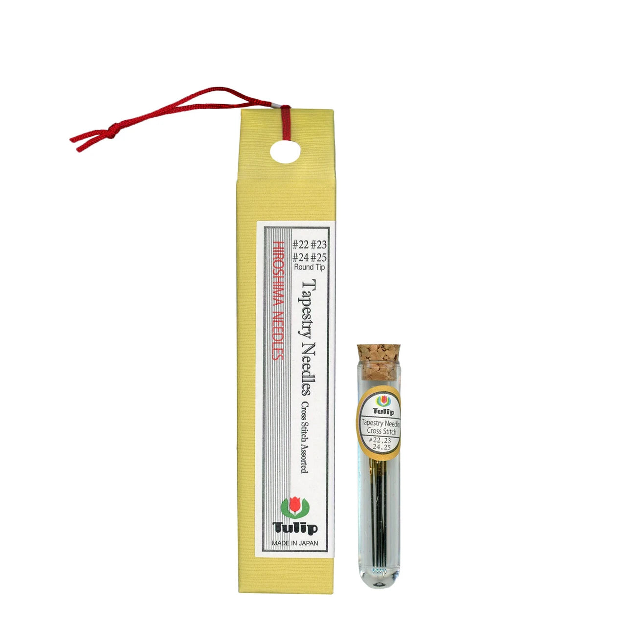 Tulip tapestry and cross stitch needles in sizes 22 to 25, in a corked tube
