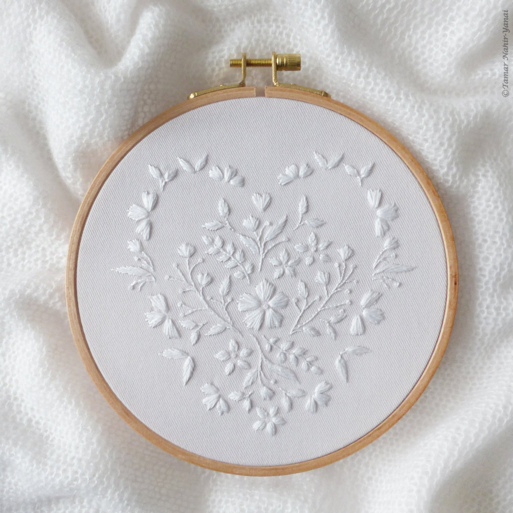 White Heart embroidery kit by Tamar Nahir-Yanai