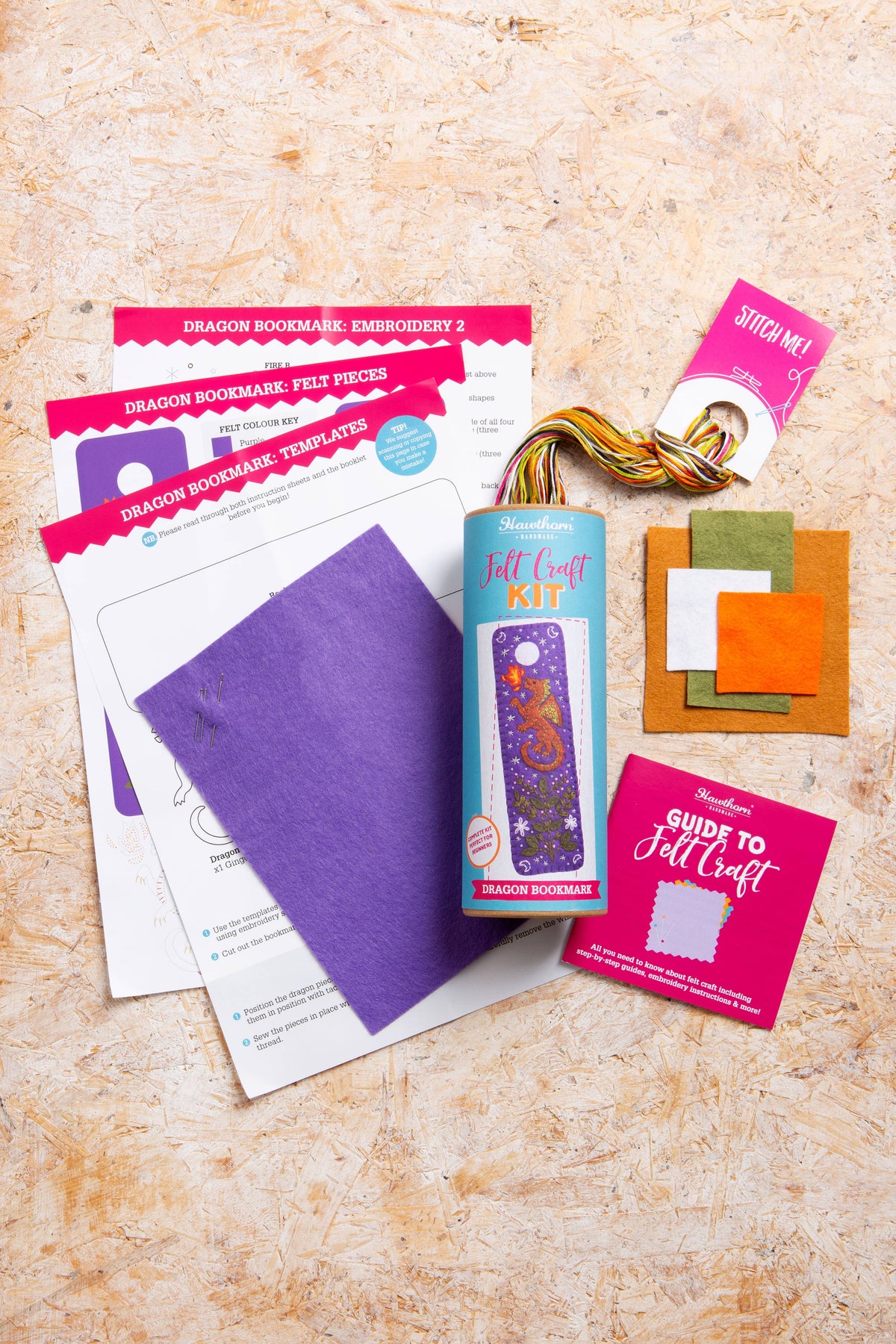 Dragon Bookmark felt craft kit contents