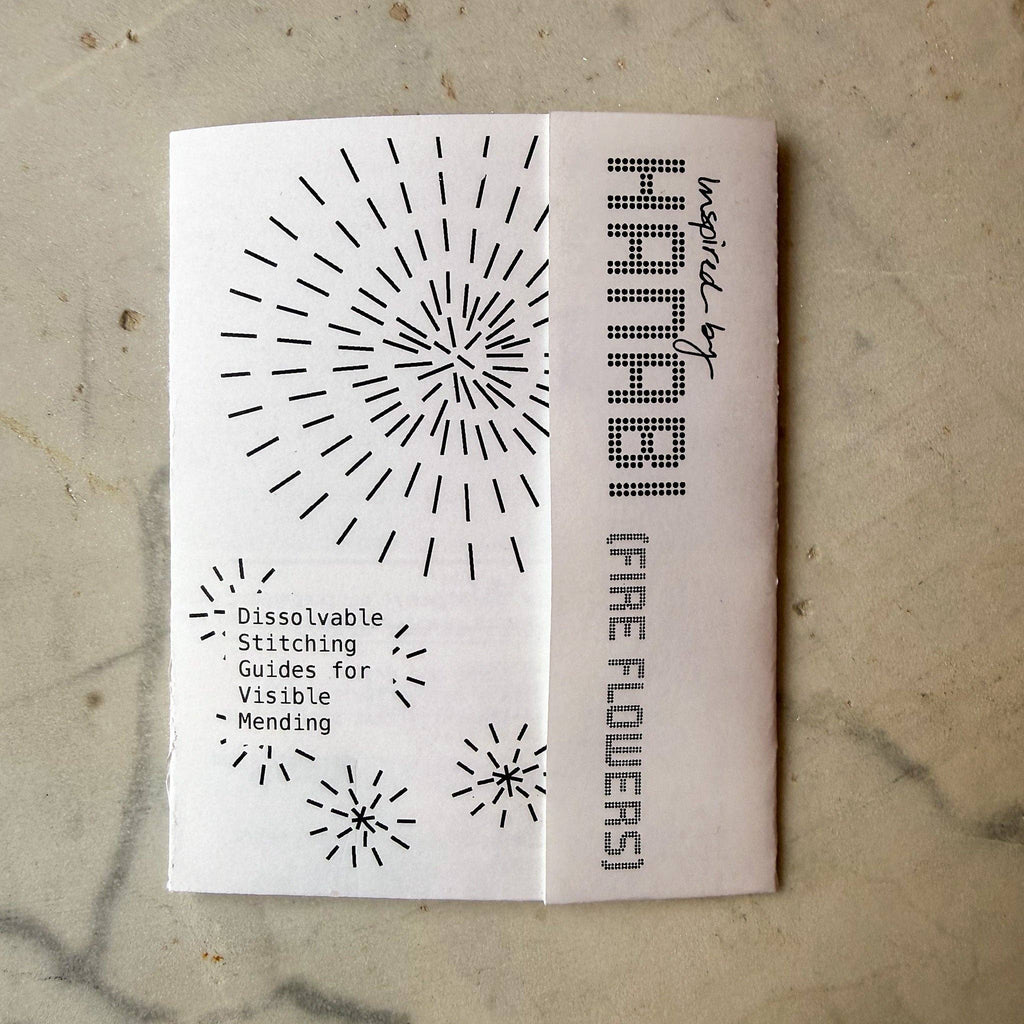 Hanabi visible mending transfer pack by Approved Textiles, four wash-away Japanese firework designs