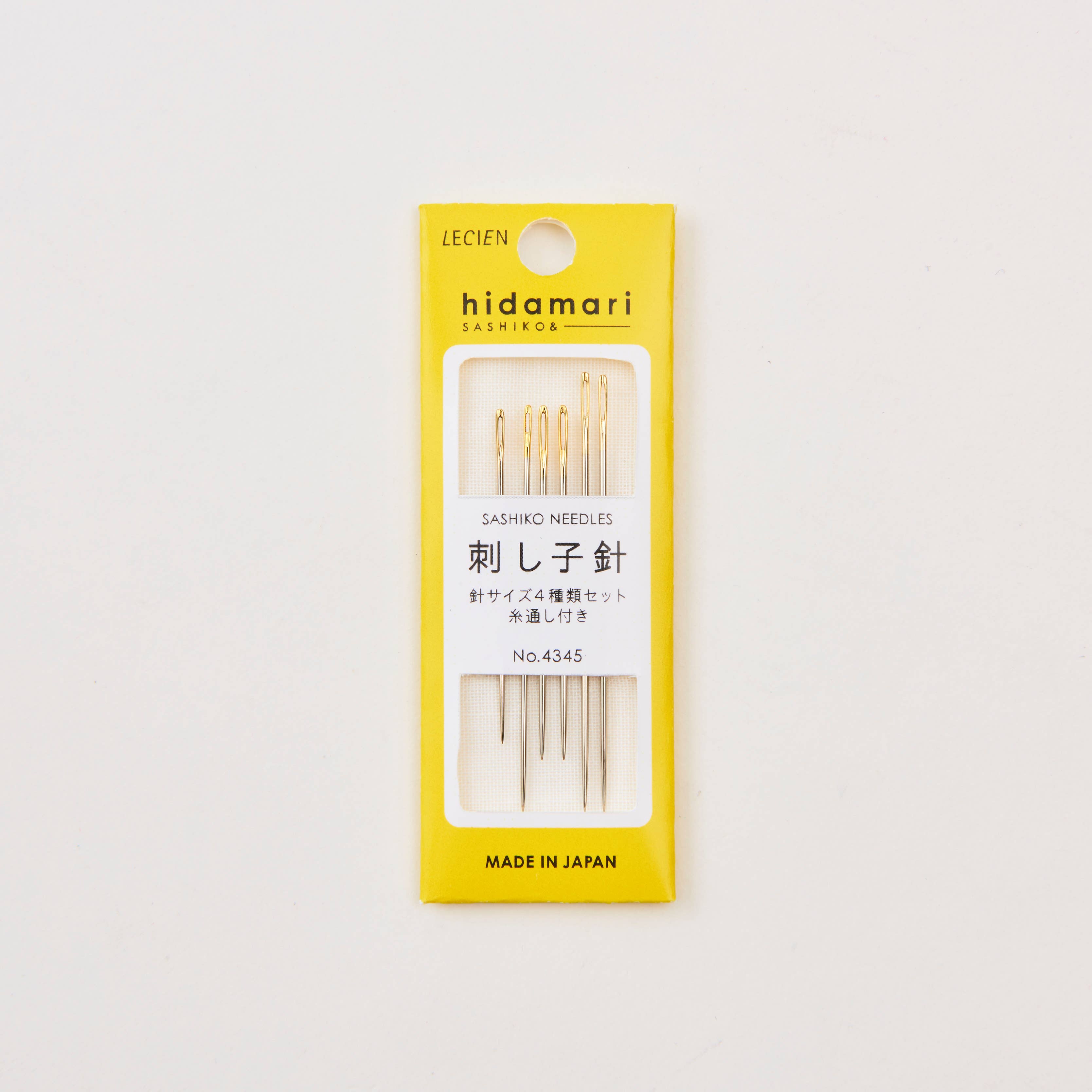 COSMO Hidamari sashiko needle pack No.4345, six needles in four sizes with a threader