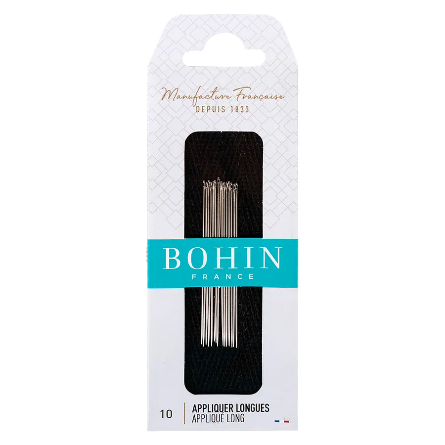 Bohin long appliqué needles size 10, a pack of 15 made in France