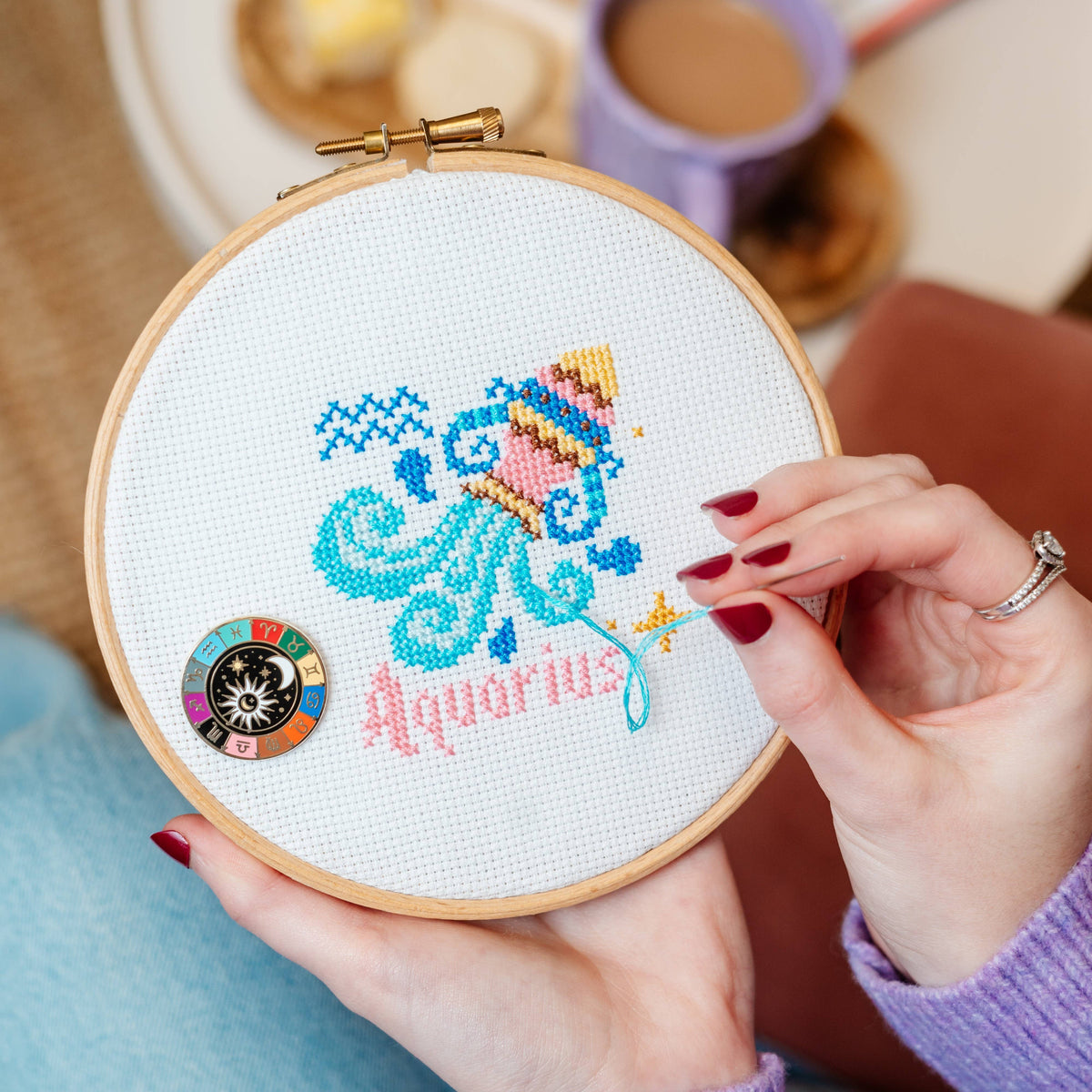 Stellar Signs zodiac cross stitch kit by Caterpillar Cross Stitch, stitched in 13 DMC shades