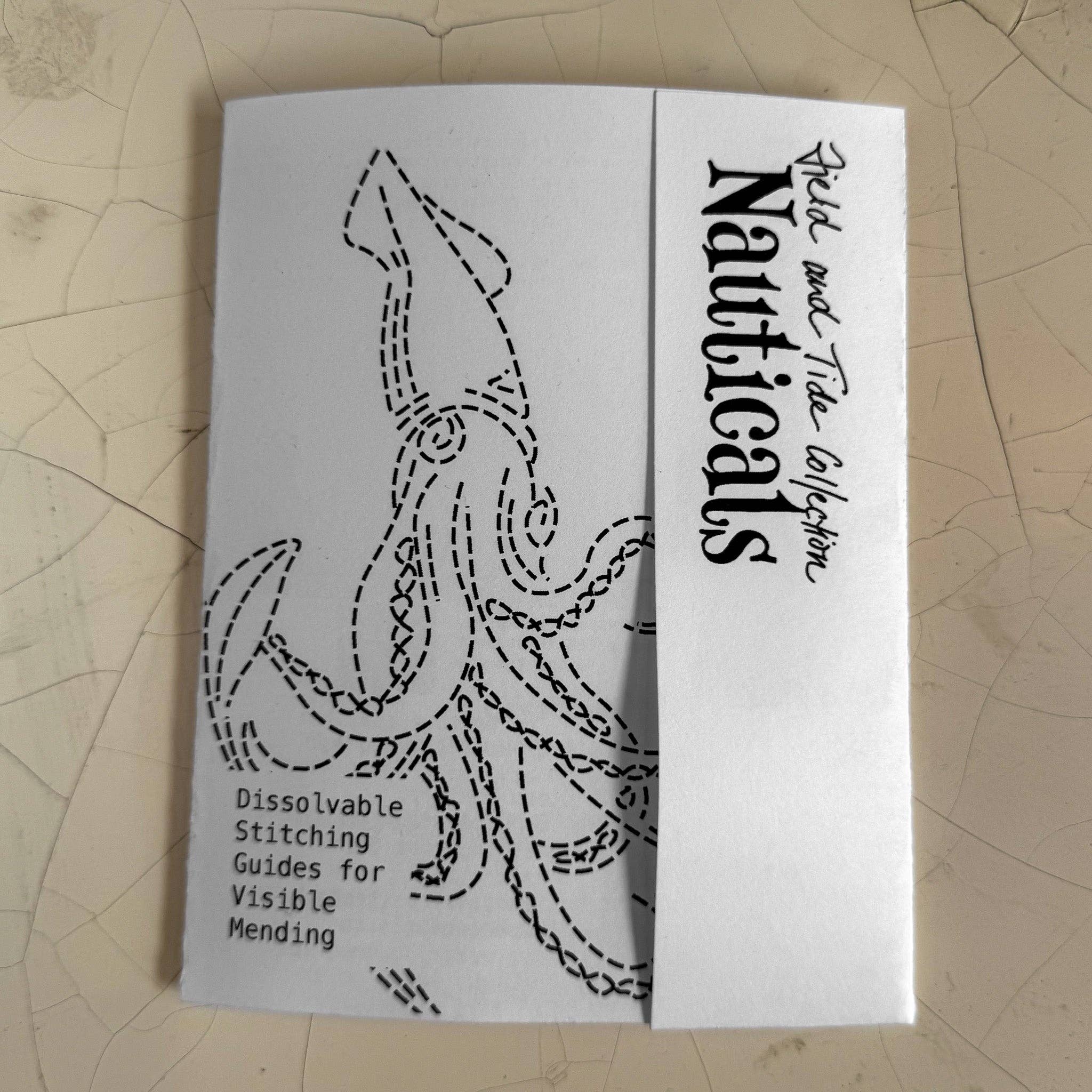 Nauticals visible mending transfer pack by Approved Textiles, four wash-away designs in rope and rigging patterns