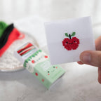 Kawaii apple cross stitch design on 14 count Aida
