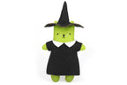 Witch Cat felt doll kit by Kiriki Press, a green cat in a black pointed hat and dress