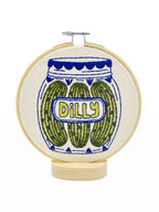 Pickles embroidery kit contents including hoop, floss and needle