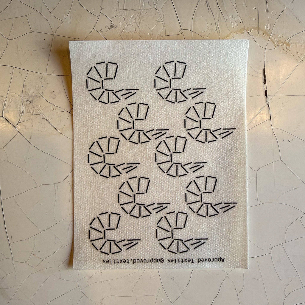 Shrimpshiko stick and stitch embroidery transfers with shrimp motifs for visible mending