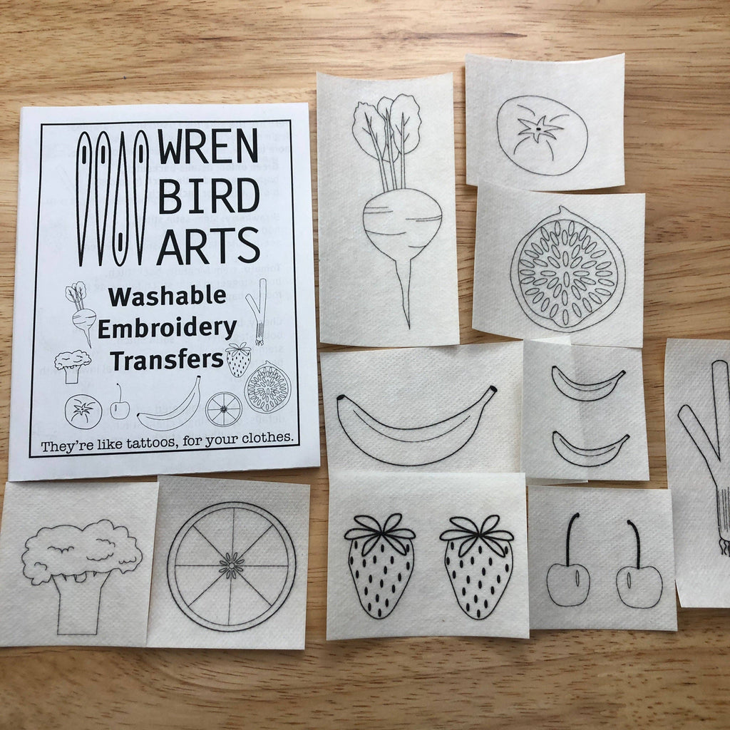 Fruit and vegetable embroidery transfers by Wrenbird Arts