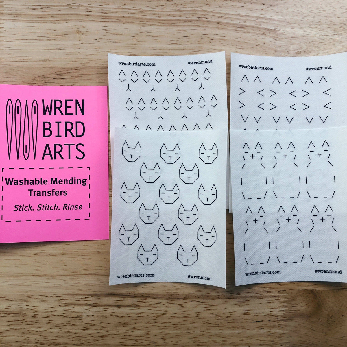 Set #6 Pink Cat washable mending transfers by Wrenbird Arts