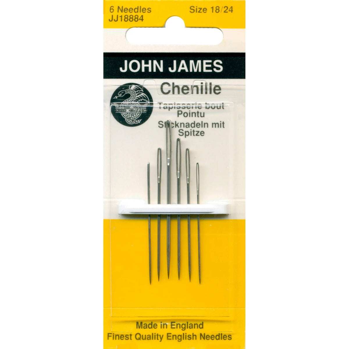 John James chenille needles in assorted sizes 18 to 24, large eye with a sharp point