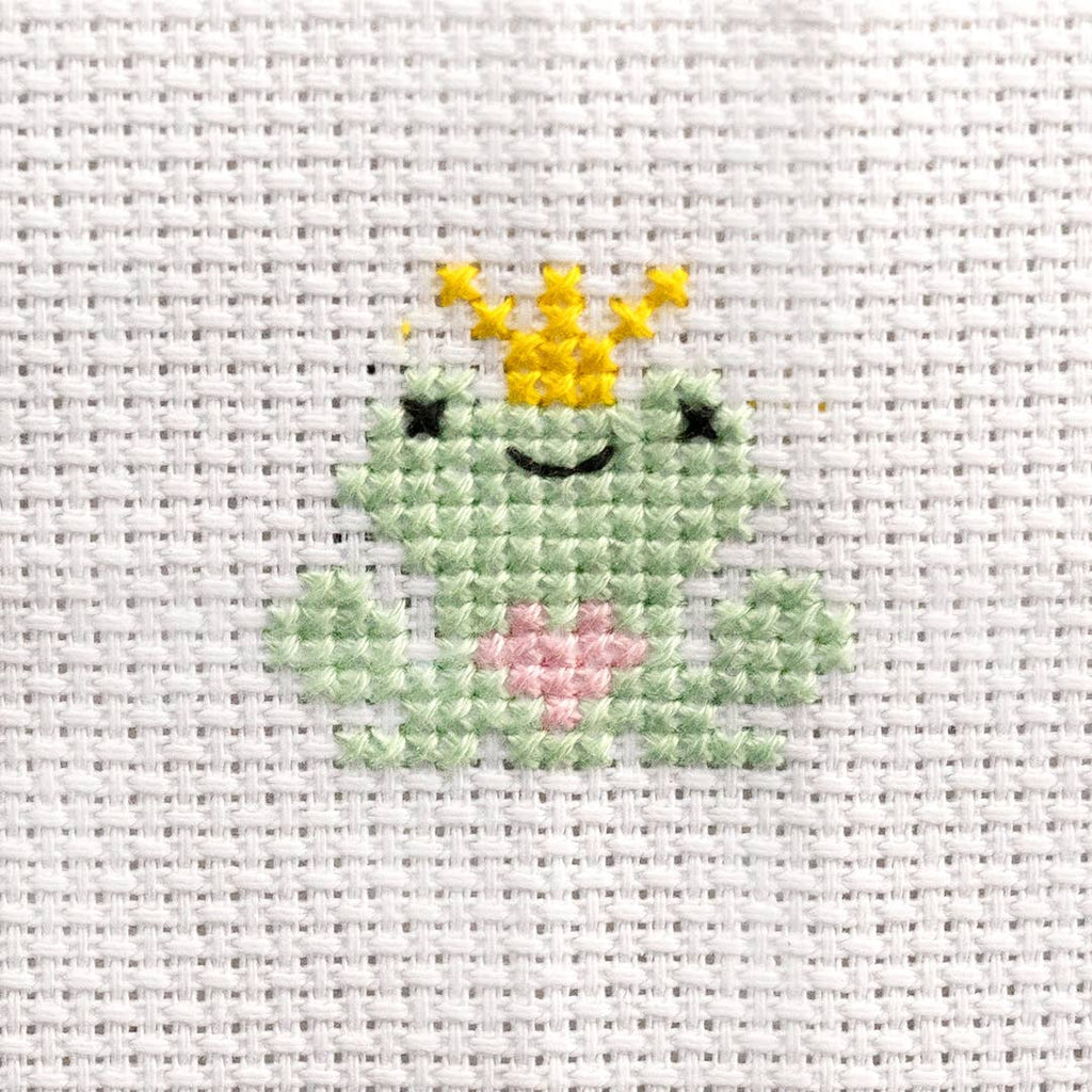 Kawaii Frog Prince mini cross stitch kit from The Stitch