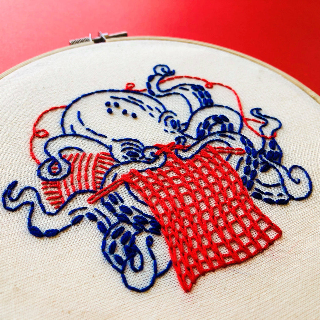 Knitting Octopus embroidery kit floss and needle