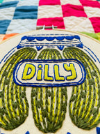 Finished Pickles embroidery in a 6 inch hoop