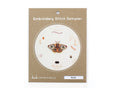 Moth embroidery stitch sampler by Kiriki Press, six stitches including turkey work screen printed on cotton