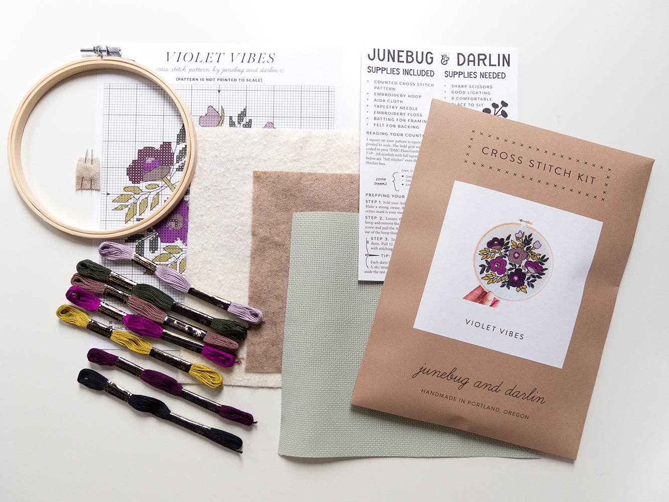Violet Vibes cross stitch kit by Junebug and Darlin, view 5