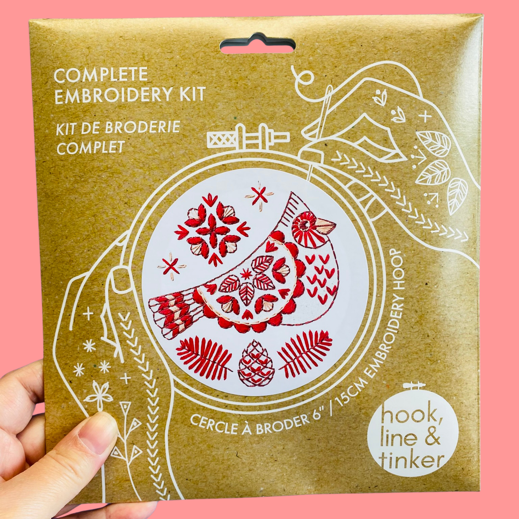 Cardinal complete embroidery kit by Hook, Line & Tinker
