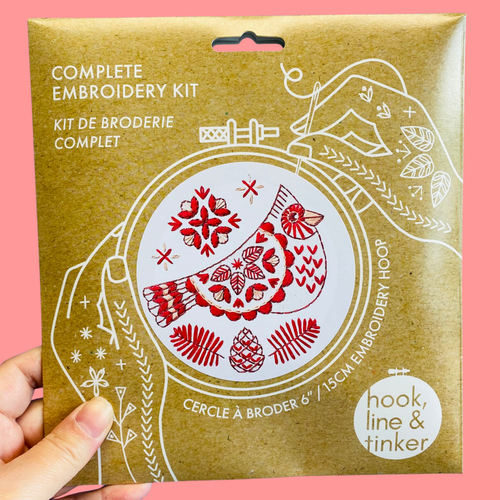 Cardinal complete embroidery kit by Hook, Line & Tinker
