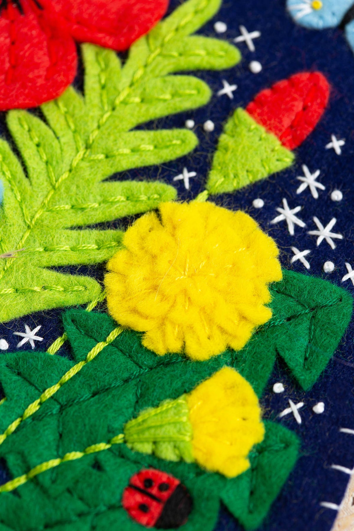 Wildflower felt pennant hanging on a wall