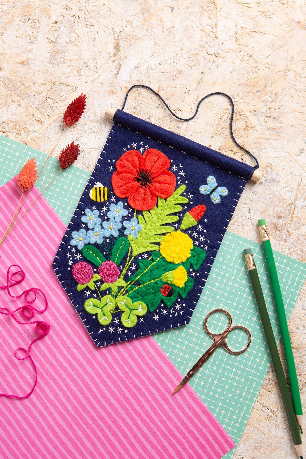 Wildflower Pennant felt craft kit contents