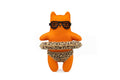 Leopard Cat felt doll kit by Kiriki Press, an orange cat in shutter shades and a leopard print pool float