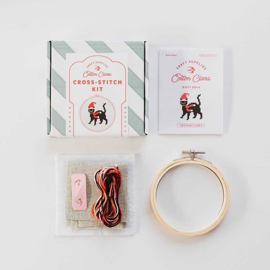 Christmas Cat Cross Stitch Kit by Cotton Clara