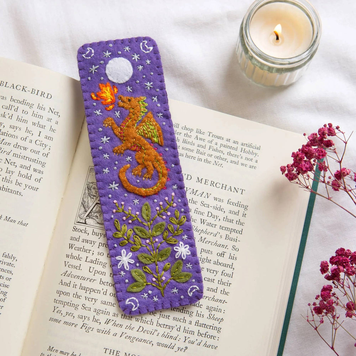 Dragon felt bookmark stitched from wool felt